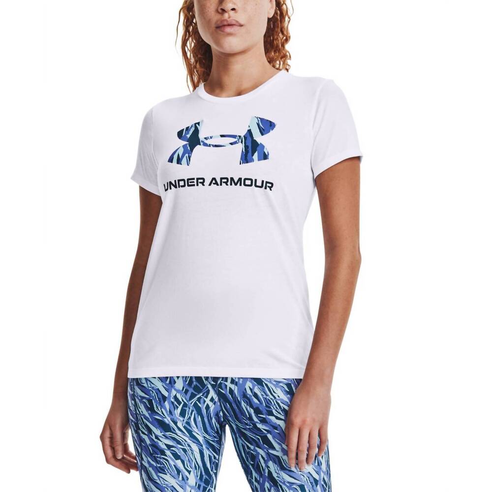 NEW UNDER ARMOUR activewear live sportstyle t-shirt in white dark cyan breeze